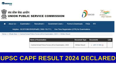 UPSC CAPF Result 2024: यूपीएससी सीएपीएफ परिणाम upsc.gov.in पर जारी, PDF सीधा लिंक यहां