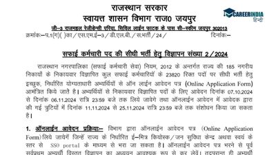 राजस्थान सफाई कर्मचारी भर्ती 2024 के लिए पंजीकरण प्रक्रिया शुरू, 23820 पदों के लिए शीघ्र करें आवेदन