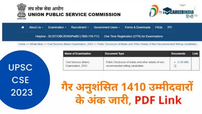 UPSC CSE 2023: सिविल सेवा परीक्षा में गैर अनुशंसित 1410 उम्मीदवारों के अंक जारी, आसानी से करें चेक, लिंक यहां