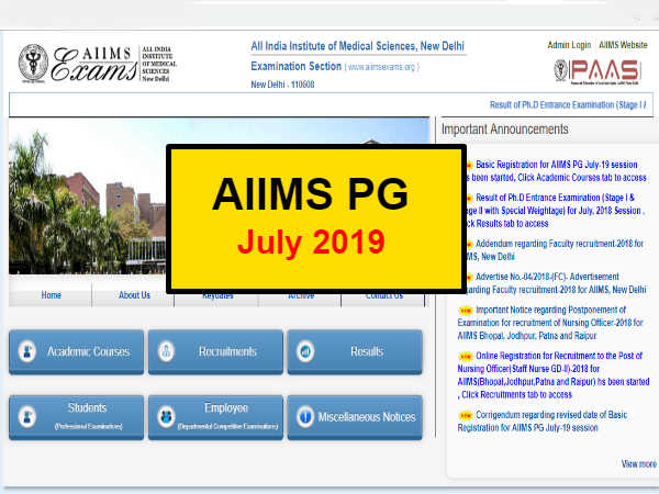 AIIMS PG 2019: एम्स पीजी जुलाई 2019 के लिए रजिस्ट्रेशन प्रक्रिया शुरू, ऐसे करें आवेदन AIIMS PG 2019: एम्स पीजी जुलाई 2019 के लिए रजिस्ट्रेशन प्रक्रिया शुरू, ऐसे करें आवेदन