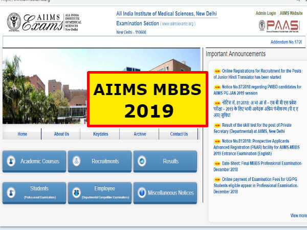 AIIMS MBBS 2019: एम्स एमबीबीएस 2019 के लिए रजिस्ट्रेशन प्रक्रिया शुरू, ऐसे करें आवेदन AIIMS MBBS 2019: एम्स एमबीबीएस 2019 के लिए रजिस्ट्रेशन प्रक्रिया शुरू, ऐसे करें आवेदन