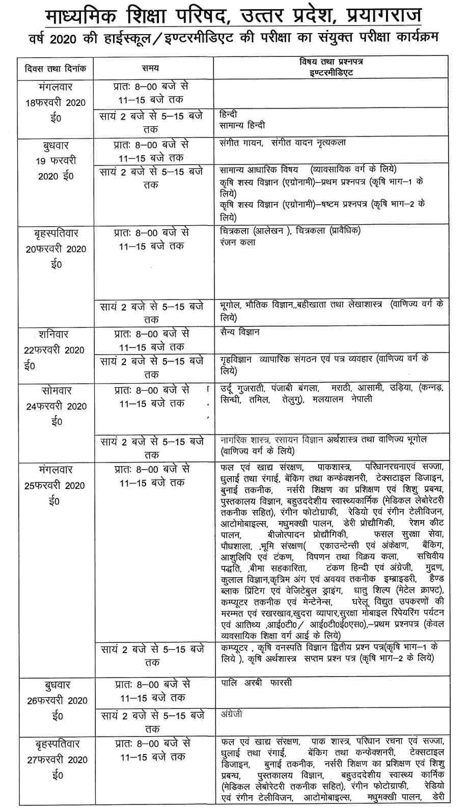 UP BOARD TIME TABLE 2023 CLASS 10 PDF DOWNLOAD IN HINDI visual data 7