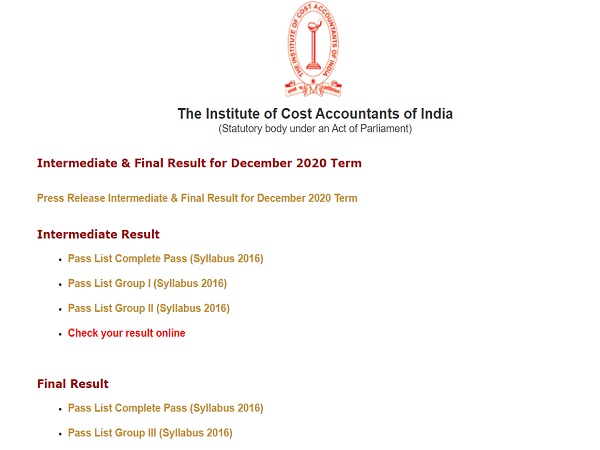 ICMAI Result Declared For Intermediate And Final ICMAI Result Declared For Intermediate And Final