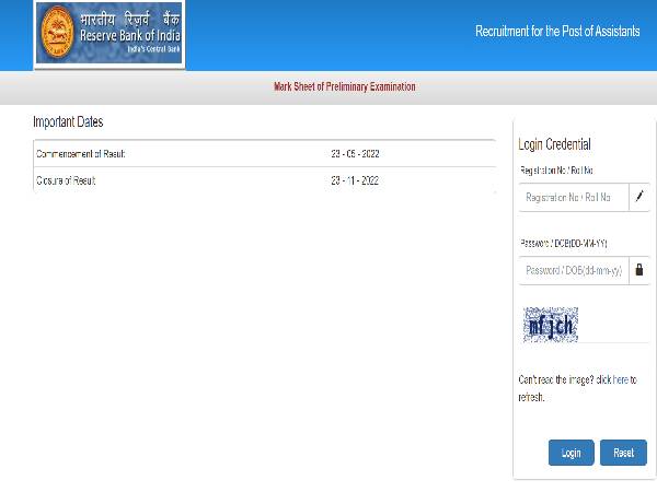 RBI Assistant Prelims Mark Sheet 2022 Released