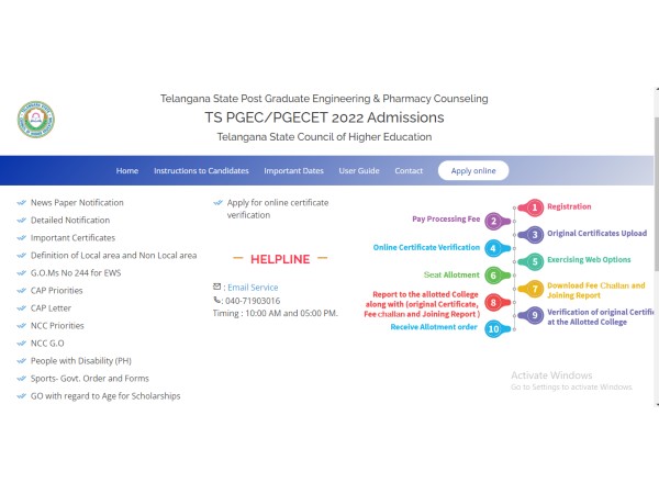 Register for TS PGECET Counselling 2022