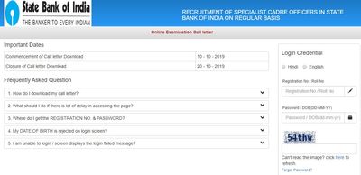 SBI Recruitment 2019: ಎಸ್‌ಸಿಓ ಹುದ್ದೆಗಳ ಆನ್‌ಲೈನ್ ಪರೀಕ್ಷಾ ಪ್ರವೇಶ ಪತ್ರ ರಿಲೀಸ್