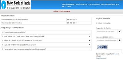 SBI Apprentice Admit Card 2019: 700 ಅಪ್ರೆಂಟಿಸ್ ಹುದ್ದೆಗಳ ಆನ್‌ಲೈನ್ ಪರೀಕ್ಷಾ ಪ್ರವೇಶ ಪತ್ರ ರಿಲೀಸ್