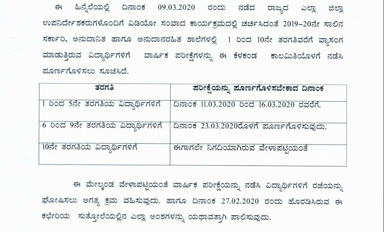 ಕೊರೊನಾ ಭೀತಿ: ಪರೀಕ್ಷೆಗಳು ಬೇಗ ಮುಗಿಯಲಿ ಎಂದ ಶಿಕ್ಷಣ ಇಲಾಖೆ