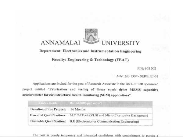 அண்ணாமலை பல்கலை.,யில் ரிஸர்ச் அசோசியேட் பணி வாய்ப்பு